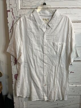 Original Weatherproof Vintage White Washable Linen Short-Sleeve Shirt XXL